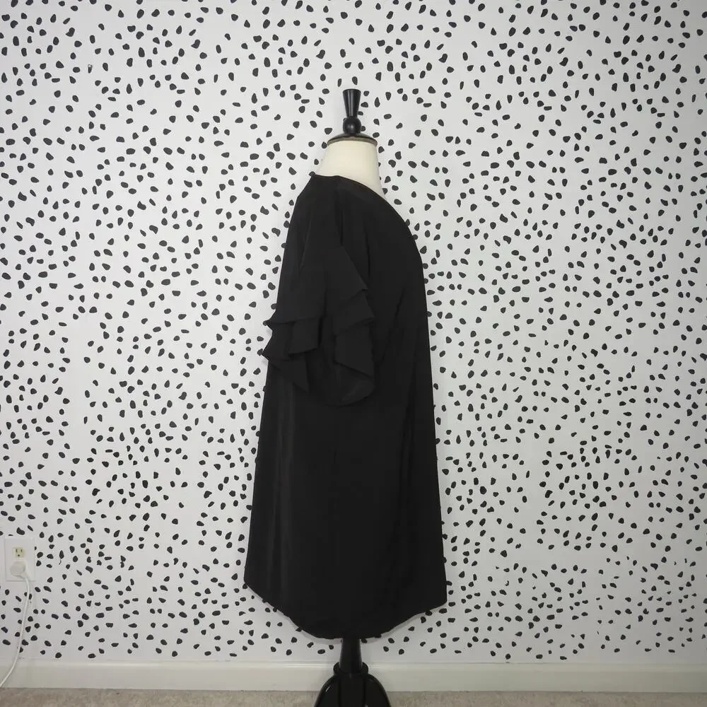 City Chic Black Double Frill Ruffle Sleeve V-Neck Tunic Dress - Picture 8 of 10